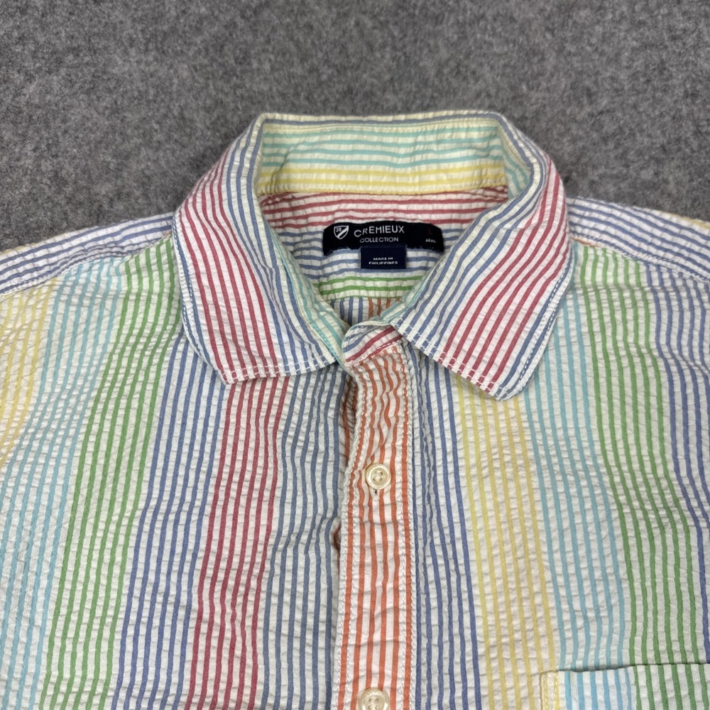 CREMIEUX ‎ Shirt Mens Large Multicolor Sailing Club Striped Seersucker Coastal